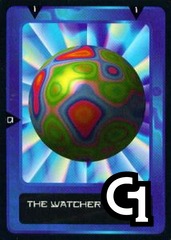 The Watcher - Green pattern globe on radial blue/white